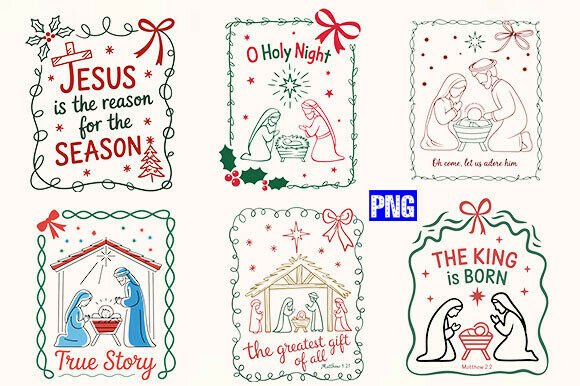Christian Christmas Hand-Drawn Frame PNG for T-Shirt Designs