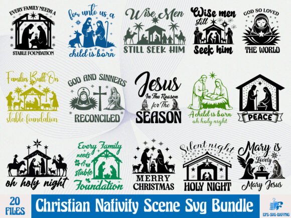 Christian Nativity Scene SVG Bundle & T-Shirt Designs