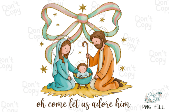 Jesus Christmas Bow, Nativity Scene PNG for T-Shirt Designs