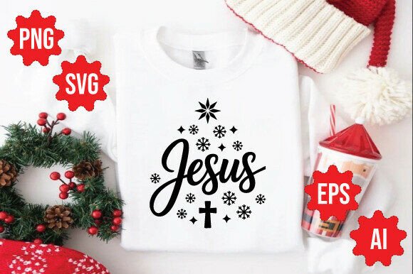 Jesus Christmas Tree SVG PNG Christian T-Shirt Designs